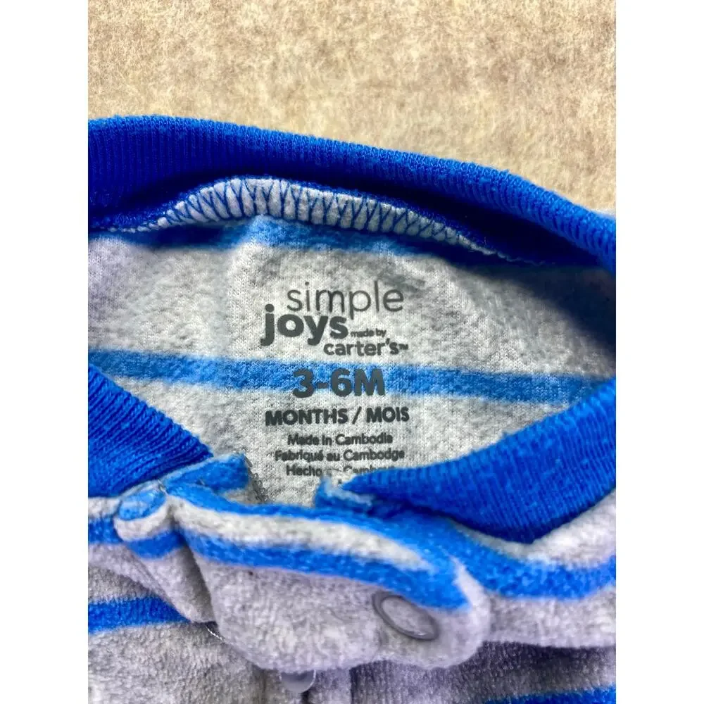 Carter's Fleece Fully Zip Footie Sleeper Gray and Blue Shark Size 3-6 Months